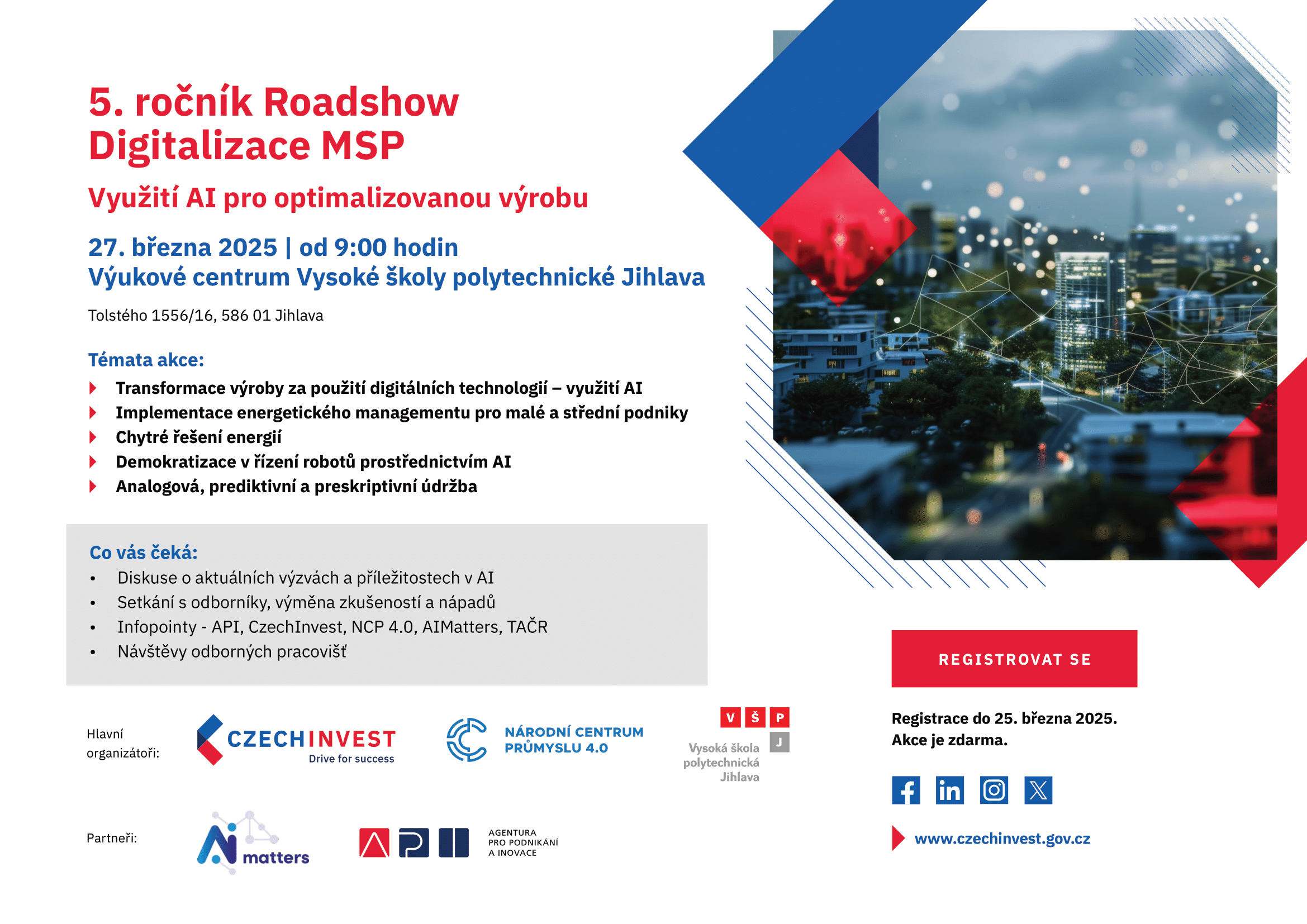 NCP 4.0 - 5. ročník Roadshow digitalizace MSP na VŠPJ - využití AI pro optimalizovanou výrobu